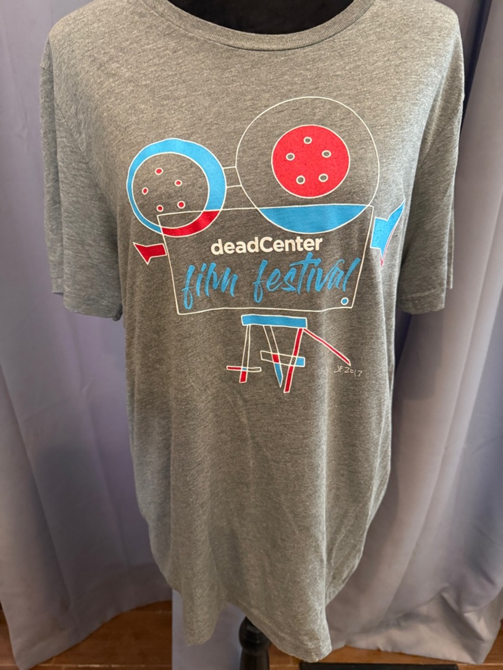 Bella Canvas Gray Tee with Blue and Red Film Festival Graphic